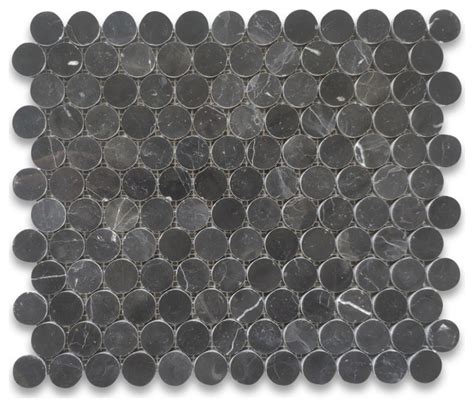 Nero Marquina Black Marble 1 Inch Penny Round Mosaic Tile Polished 1