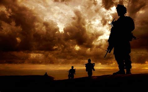 Hd Wallpaper Soldier Silhouettes Silhouette Of Army During Sunset