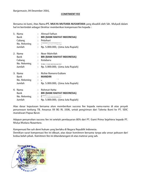 Contoh Surat Komitmen Fee Jual Beli Tanah - Berbagi Contoh Surat