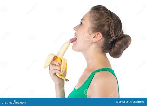 Photo Of Woman Licking Banana Stock Photo Image Of Blonde Background
