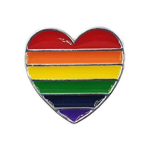 Gay Pride Rainbow Flag Silver Plated Heart Badge Festivalglitter