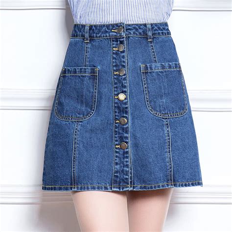2017 Summer Style New Fashion Short Button Jeans Skirt Women Faldas Midi Denim Skirts High Waist