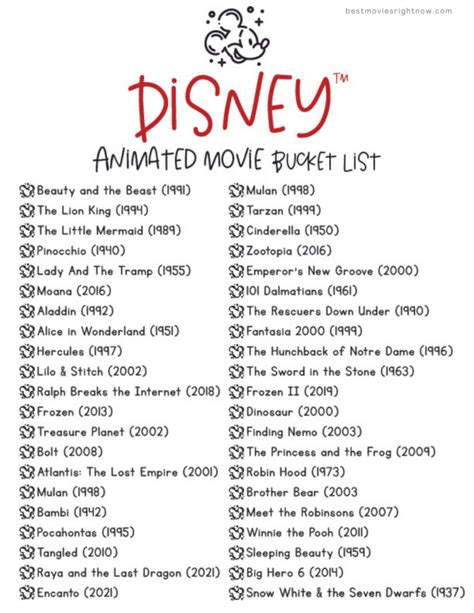 Disney Animated Movie Bucket List And Bingo Best Movies Right Now