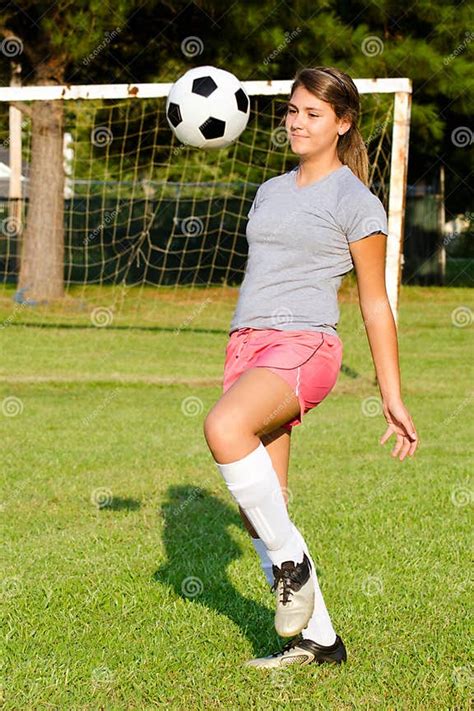 Teen Girl Juggling Soccer Ball Stock Photo Image Of Kick Goal 26269724