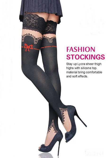 sheer thigh high stockings long legs sexy stockings 3s8149 printed bow and lace stocking in