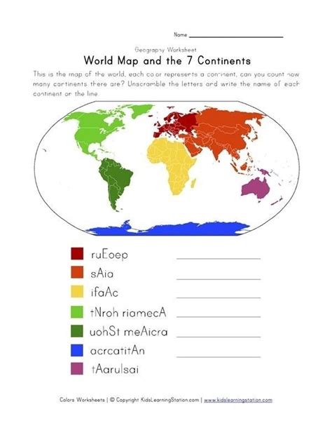 Continents Worksheet For First Grade