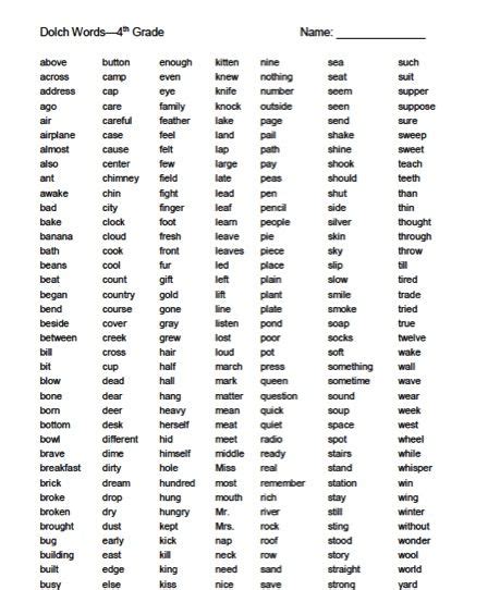 Dolch Sight Word List 5th Grade Educationmaterial