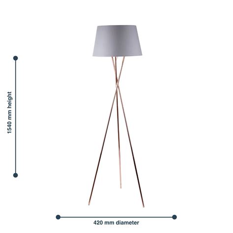 Copper Tripod Floor Lamp With Grey Fabric Shade