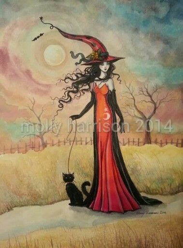 Beautiful Samhain Autumn Fairy Autumn Witch Black Cat Art Black