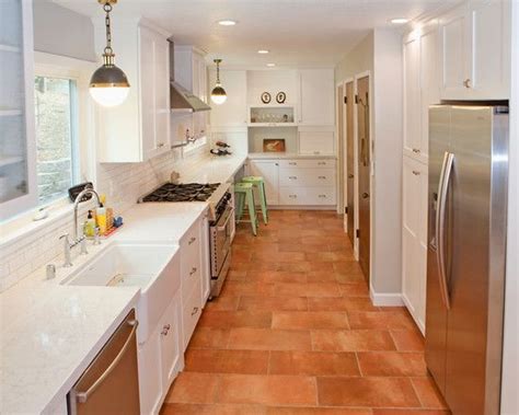 Beautiful Modern Kitchen With Terracotta Colored Tile Flooring