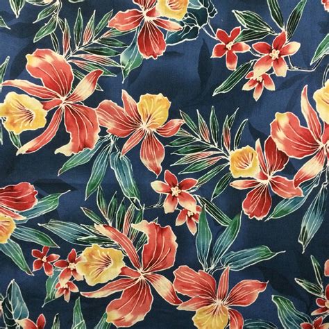 Cotton Fabric Tropical Fabric Blue Floral Fabric Floral Fabric