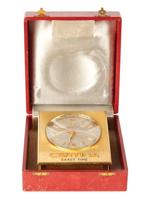 A Certina Exact Time Desk Clock C1950 Heavy Gilt Brass Clocks