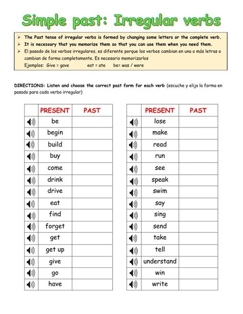 Irregular Verbs Past Tense Worksheets