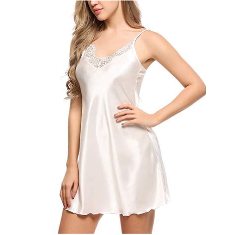 Women Soft Lace Satin Silk Lingerie Nightgown Spaghetti Strap Sleepwear Dress Chemise Mini Teddy
