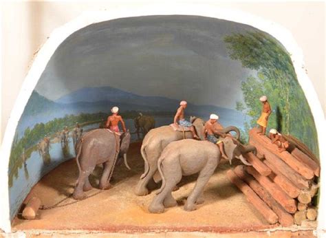 Large Diorama Of Elephants Moving Teak Logs By Earl L