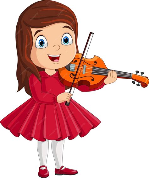 Petite Fille De Dessin Animé Jouant Du Violon Vecteur Premium