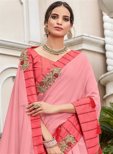 pink embroidered georgette saree with blouse shangrila designer 2789683