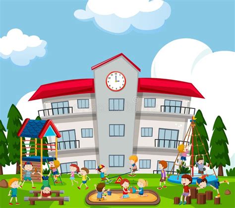 Happy Kids Playing On Playground Stock Vector Illustration Of