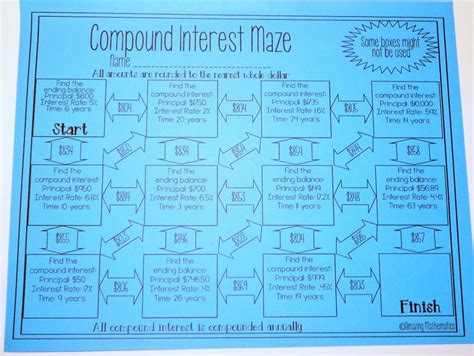 11) $7,300 at 7% compounded semiannually for 3 years. Compound Interest Maze | 8th grade math worksheets, 8th ...