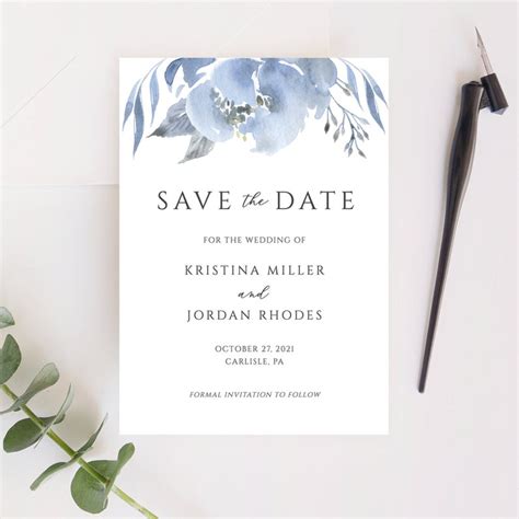 Alya Dusty Blue Save The Date Template Elegant Floral Save Etsy