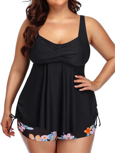Chama Plus Size Tummy Control Tankini Swimsuit For Women Two Piece