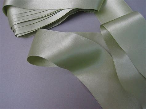 Antique Victorian Silk Ribbon Pastel Muted Sage Green 2 Inch Width P064
