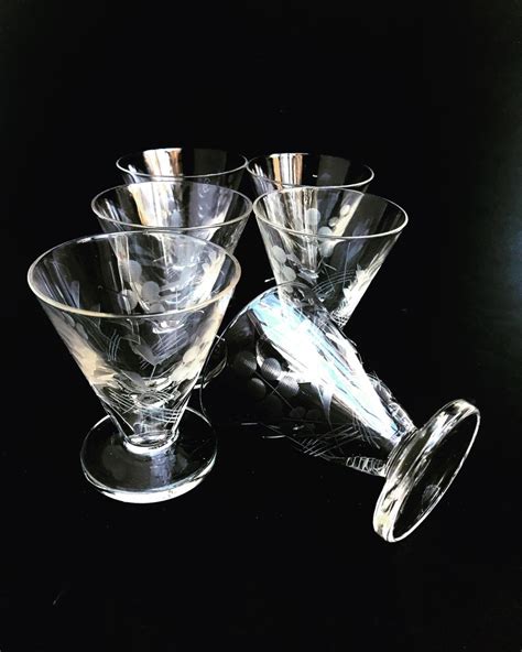 Vintage Liquor Glasses 6 Etched Crystal Footed Brandy Aperitif Etsy