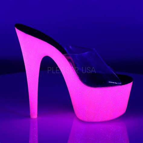 7 Heel Neon Hot Pink Glitter Platform Slides Pleaser Adore 701uvgn