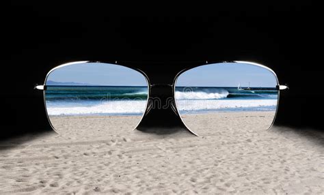 Sunglasses With Beach Reflection Stock Image Image Of Sunglasses Sandy 60025073