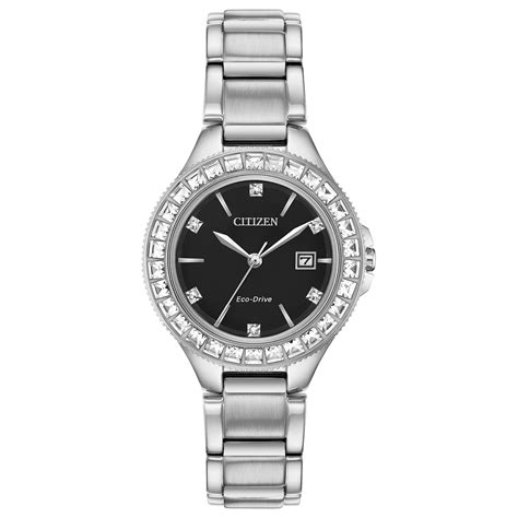 citizen ladies eco drive silhouette crystal watch stainless steel with black dial indigo select