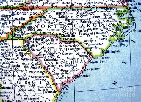 Vintage Map North Carolina And South Carolina Photograph By Camryn