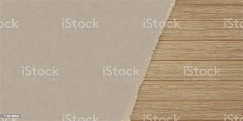 Torn Brown Texturing Paper Over A Wooden Plank Wall Stock Illustration