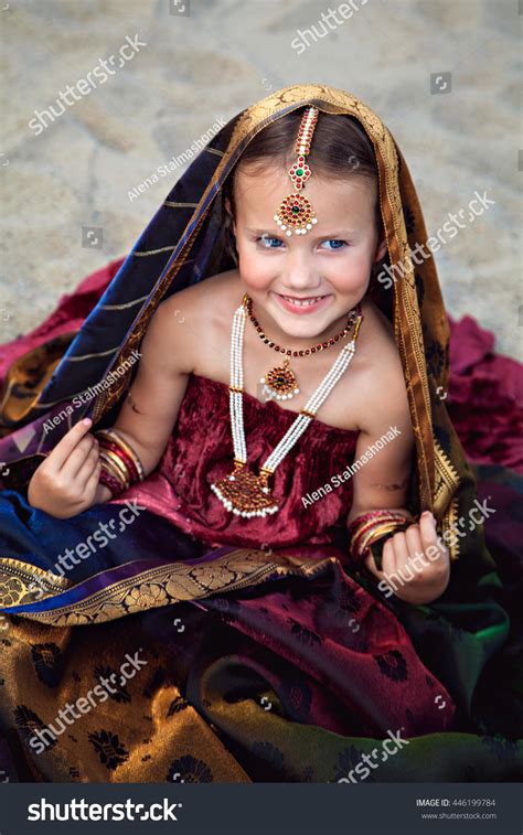 Caucasian Girl Traditional Indian Sari Oriental Stock Photo 446199784