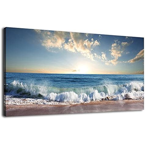 Canvas Wall Art Beach Sunset Waves Coast Nature Pictures Modern Artwork Blue To Ebay