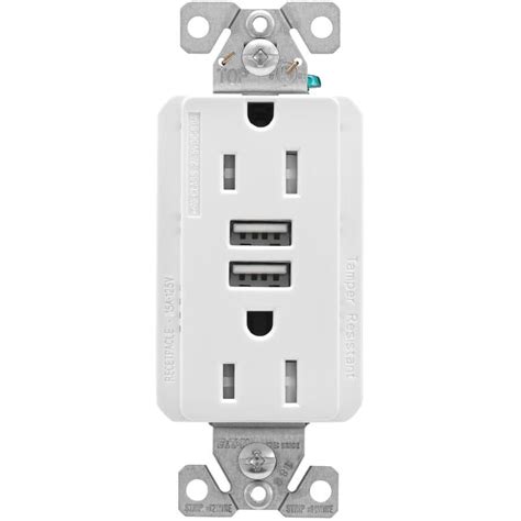 Eaton White 5 Amp Dual Port Usb Charger With 15 Amp Tamper Resistant