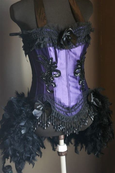 Melissa Burlesque Feather Costume Black Purple Corset Showgirl Etsy