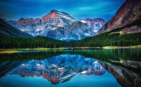 507224 Lake Mountain Forest Reflection Water Sunrise Morning Summer