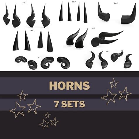 7 Sets Of Horns Dnd Tiefling Demon Cosplay 3d Print Model Etsy