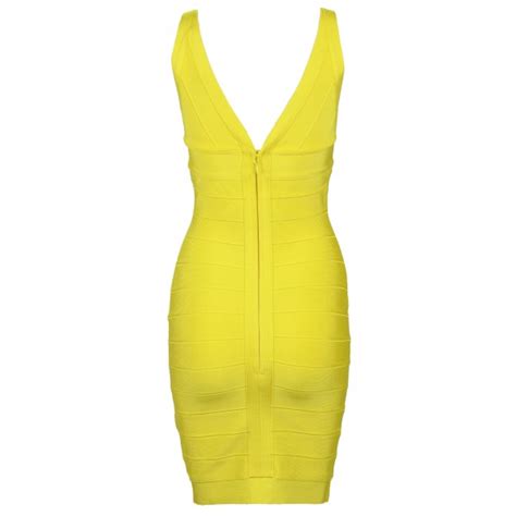 Sexy Yellow Bandage Dress With V Neck