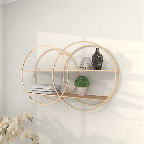 Cosmoliving By Cosmopolitan Gold Round 2 Shelves Metal Floating Shelf