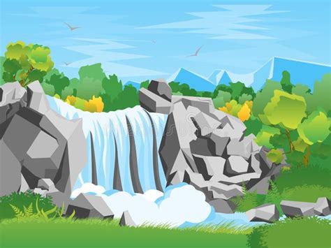 Cartoon Waterfall Landscape Background Vector Stock Vector