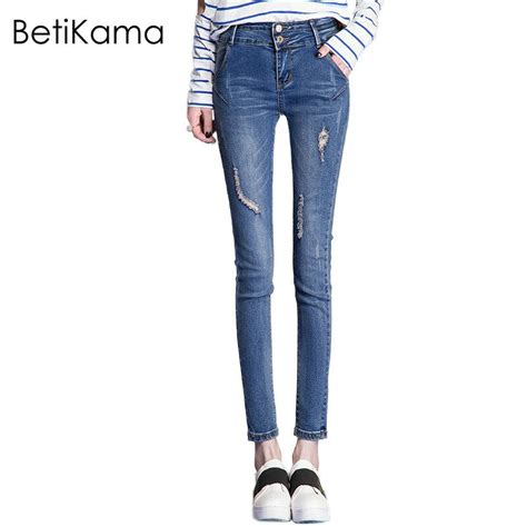 betikama fashion ripped jeans woman summer casual cotton elastic denim mom jeans ladies plus