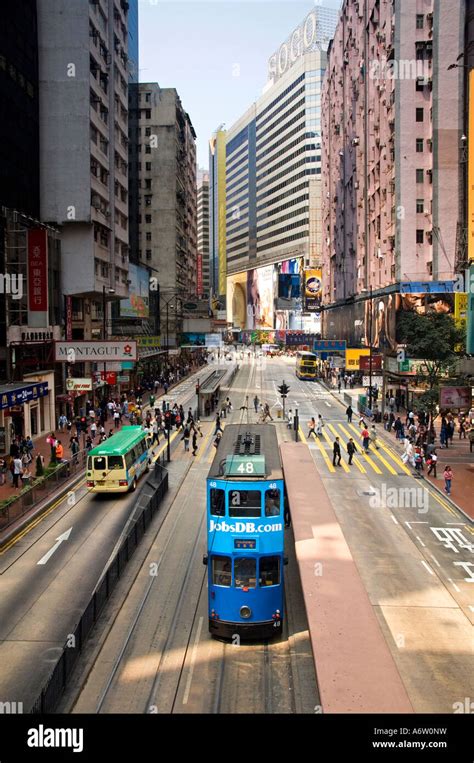 Trams On Hennessy Road Wan Chai Hong Kong China Asia Stock Photo