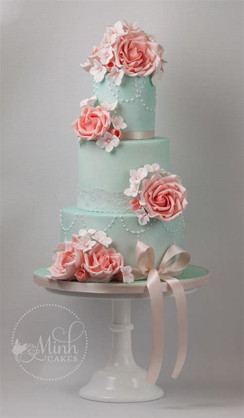 Vintage Mint And Peach Wedding Cake Decorated Cake By Cakesdecor