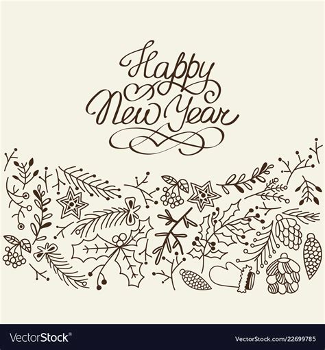 Happy New Year Congratulation Sketch Royalty Free Vector