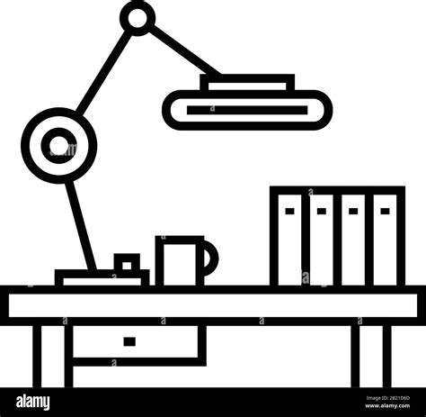 Office Table Line Icon Concept Sign Outline Vector Illustration Linear Symbol Stock Vector