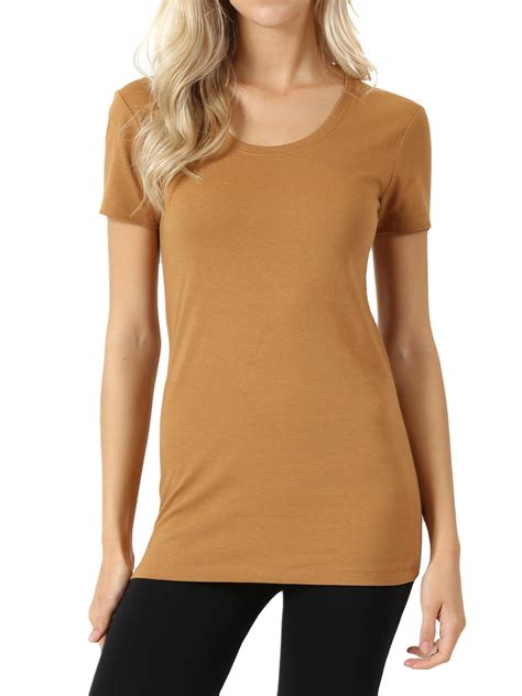 Thelovely Women And Juniors Basic Scoop Neck Short Sleeve Stretch