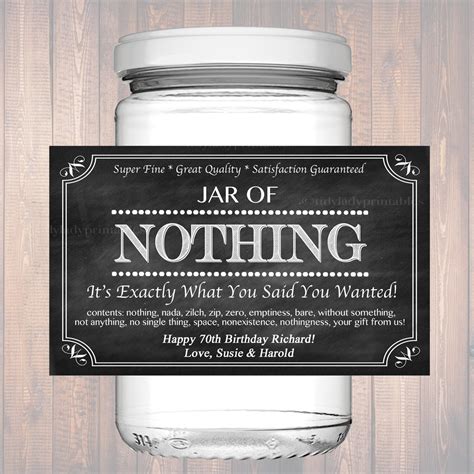 Editable Jar Of Nothing Label Chalkboard Label Personalized Gag T