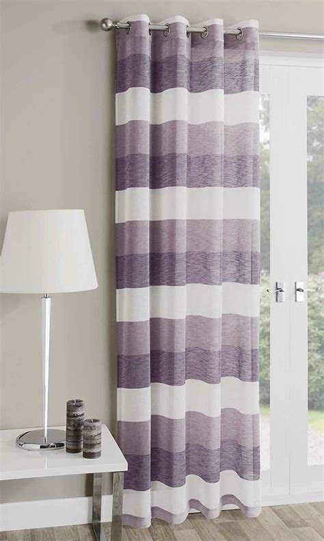 Mykonos Striped Eyelet Curtain Panel Ring Top Voile Curtain Heather