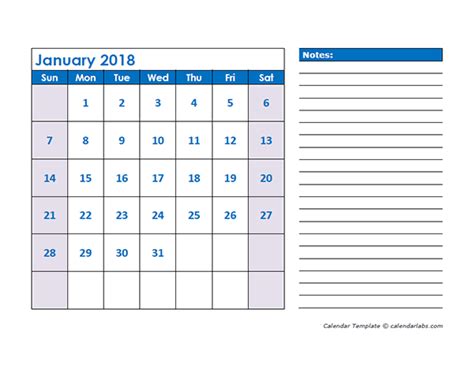 2018 Blank Printable Calendar Free Printable Templates